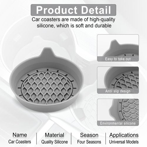 SINGARO Car Cup Holder Coaster, Silicone Cup Holder Insert, Universal Non-Slip Cup Holders, Car Accessories Interior for Women and Man 4 Pack Gray