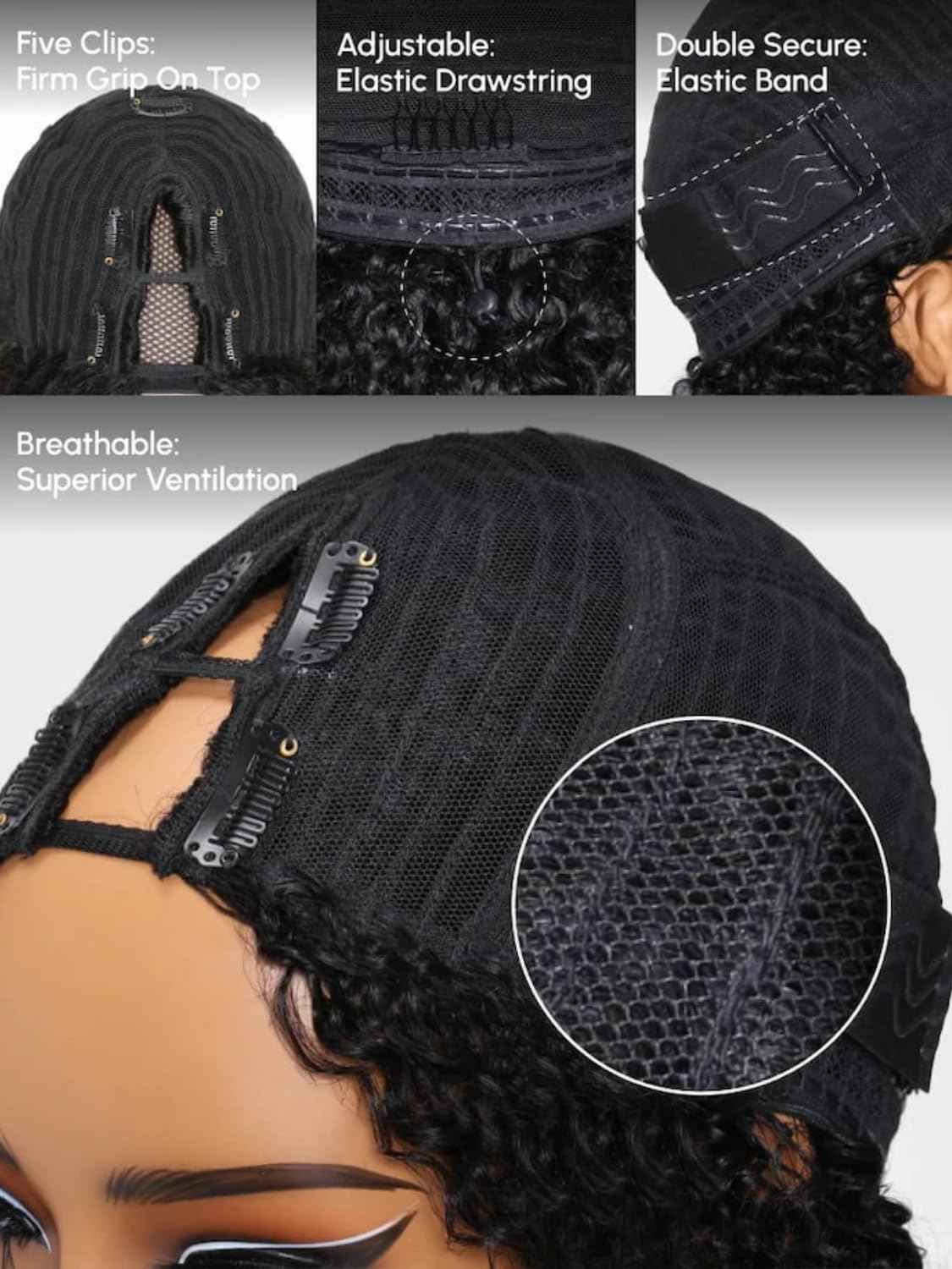 KLAIYI Ombre Brown V Part Wig Curly Human Hair Upgrade U Part Wig with Dark Roots Glueless Chestnut Brown Clip in Half Wig No Glue No Lace No Leave Out 30S Easy to Wear and Go Beginner Wig 150% 14Inch