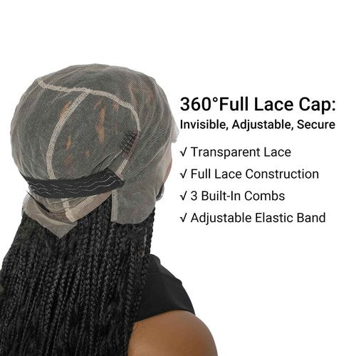 SUPERNOVA 36 Inch Boho Braided Wigs Full Lace Triangle Knotless Braided Wigs For Black Women Synthetic Full Double Lace Front Box Braid Wig With Baby Hair Goddess Locs Braids Wig With Curly Ends