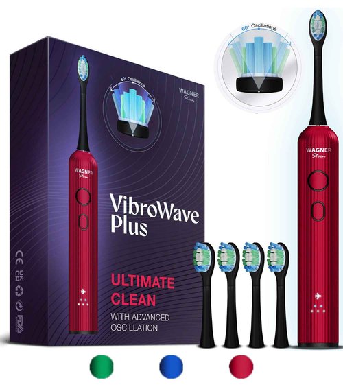Wagner Stern VibroWave Plus Oscillation & Vibration Sonic Electric Toothbrush with 4 Brush Heads. IPX7 Waterproof.