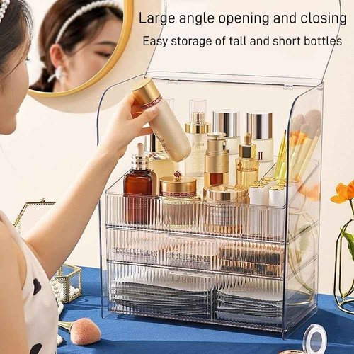 PLINJOY Makeup Storage Organizer Box Large Cosmetic Display Cases Dustproof and Waterproof Cosmetic Organizer Countertop Skincare Organizer