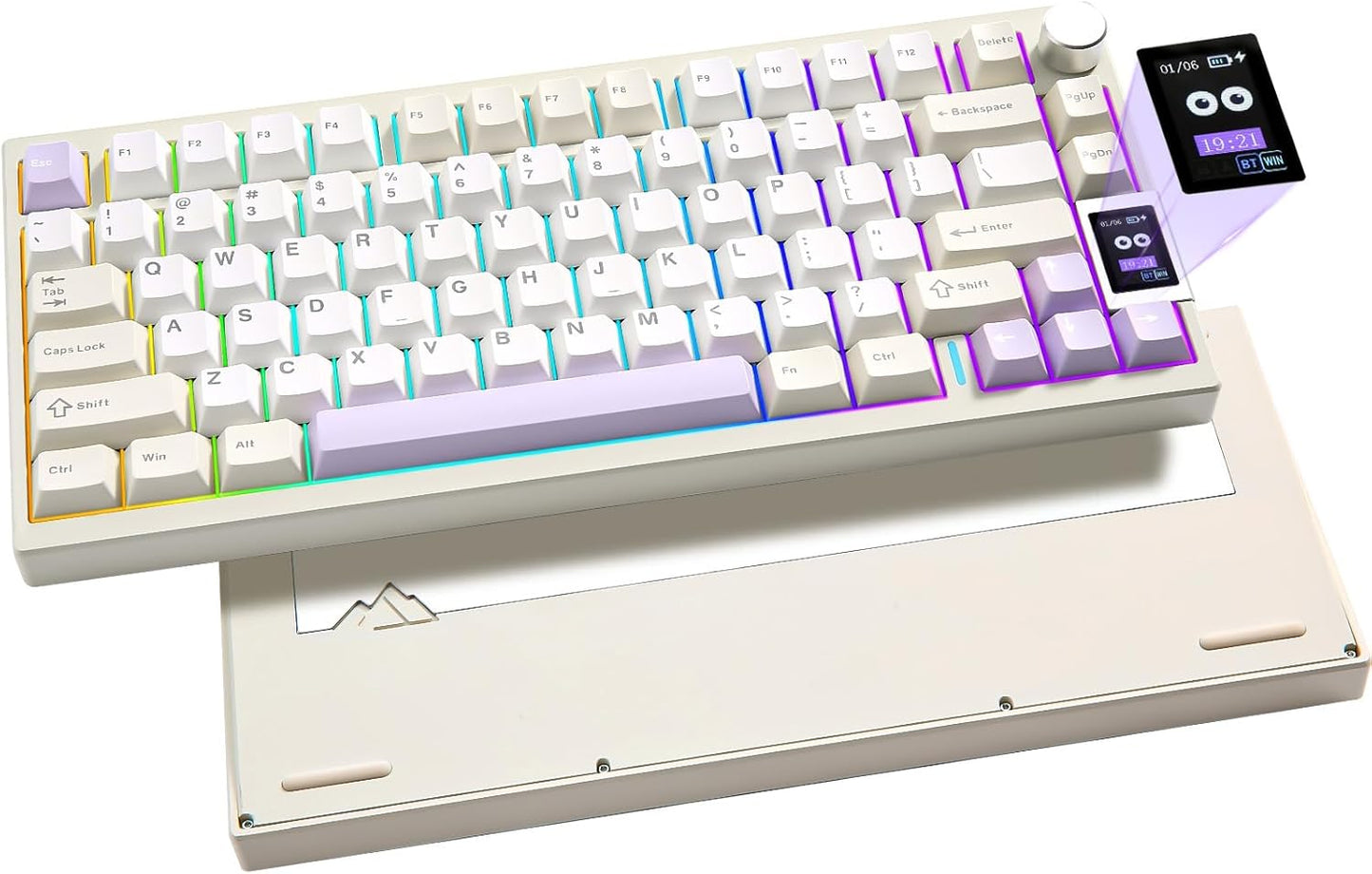 YUNZII AL80 Wireless Mechanical Keyboard,Full Aluminum CNC, Smart LCD Display,Hot Swappable Gasket Mount 75% Layout with Knob,BT/2.4G/USB-C,QMK/VIA Support for Win/Mac (Silver, Gateron Zero Switch)