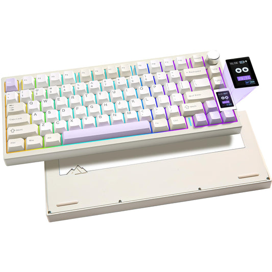 YUNZII AL80 Wireless Mechanical Keyboard,Full Aluminum CNC, Smart LCD Display,Hot Swappable Gasket Mount 75% Layout with Knob,BT/2.4G/USB-C,QMK/VIA Support for Win/Mac (Beige, Gateron Zero Switch)