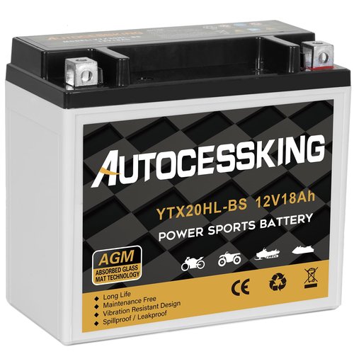Autocessking YTX20HL-BS Motorcycle Battery, 12V 18AH Rechargeable Maintenance Free Sealed AGM Battery Powersport Replacement Battery for ATV and Scooter