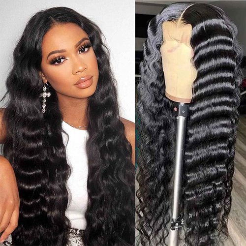 Loose Wave Lace Front Wigs Human Hair 200% Density 13x4 HD Transparent Full Lace Frontal Wigs Human Hair 12A Loose Deep Wave Glueless Wigs Human Hair Pre Plucked for Black Women (20 Inch)