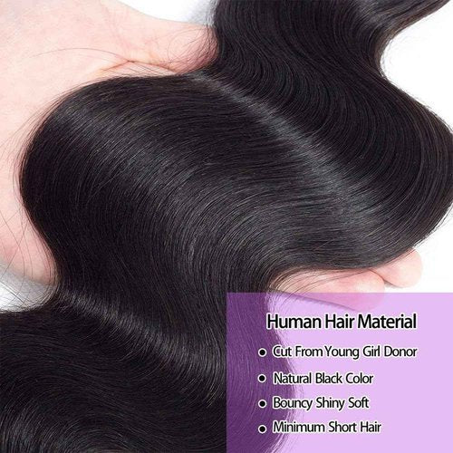 Body Wave Bundles Human Hair 14 16 18 Inch, 12A Brazilian Virgin Body Wave Human Hair Bundles, 100% Unprocessed Natural Color Weave Full and Thick Hair Extensions