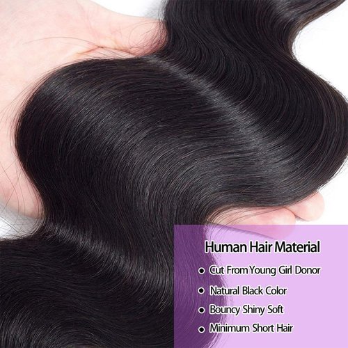 Body Wave Bundles Human Hair 18 20 22 Inch, 12A Brazilian Virgin Body Wave Human Hair Bundles,100% Unprocessed Natural Black Color Weave Deals Full and Thick Hair Extensions