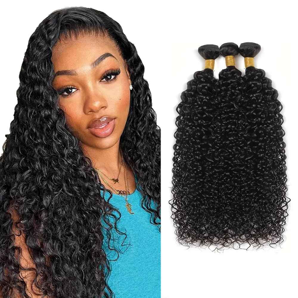 30 32 34 inch Kinky Curly Bundles Wet and Wavy Bundles Curly Human Hair Bundle Natural Black Color 300g