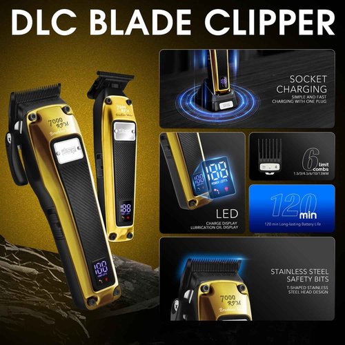DSP Hair Clipper for Men Professional, BLDC Motor & DLC Coated Detachable Blade, Cordless Hair Trimmer Set for Barber with Charging Base, Men Hair Product Gift Set