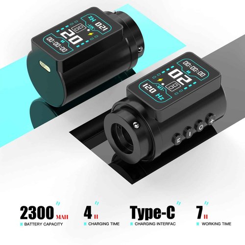 Wormhole Tattoo Gun Kit Xtreme Tattoo Ink Aluminum Alloy Wireless Tattoo Machine with 2Pcs 2300mAh Battery Adjustable Tattoo Pen Rotary Complete Professional Tattoo Kit for Artists - Black