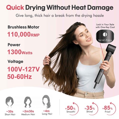 6 in 1 Air Wrap Hair Styler - Hair Dryer Brush, High-Speed Blow Dryer Brush with Auto-Wrap Curlers, Paddle Brush, Oval Brush for Drying/Curling/Straightening, Hair Styling Tools for Travel, Rose Gold