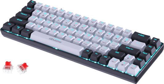 abucow 60% Mechanical Keyboard with Blue Backlight 68-Key Gaming Keyboard Gray-Black Keycaps - Red Switches for a Premium Typing and Gaming Experience PC Mac