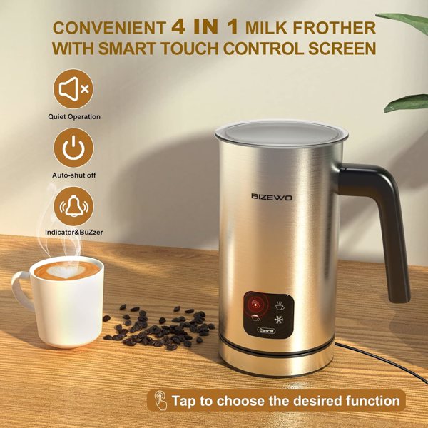 Electric Milk Frother with 4 Functions - Silvery