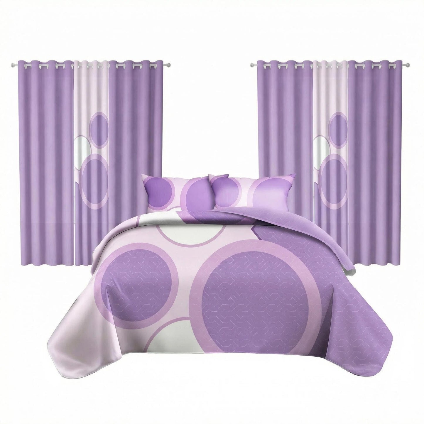 9-Piece Lavender Geometric Room in a Bag Set - Heavyweight Bedspread & Curtains
