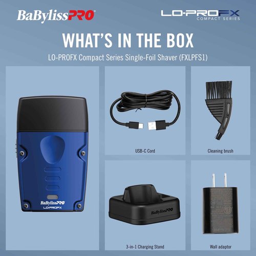 BaBylissPRO High-Performance Compact LO-PROFX Single Foil Shaver with Charging Stand