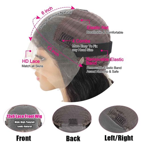 Sunelk 13x6 Body Wave Lace Front Wigs Human Hair 200% Density Glueless Human Hair Wigs for Women HD Transparent Lace Front Wigs with Natural Hairline 22Inch