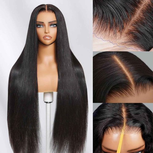 EARLR 32 Inch Glueless Wigs Human Hair Pre Plucked Pre Cut 7x5 Straight Lace Front Wigs Human Hair 200% Density Black Ready to Wear Glueless Wig for Women