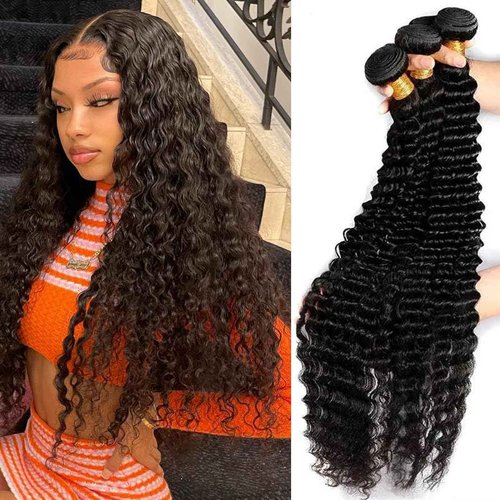 Releek Deep Wave Bundles Human Hair Water Wave 3 Bundles 20 22 24 Inch Wet and Wavy 12A Brazilian Virgin Ocean Wave 100% Unprocessed Curly Weave Human Hair Bundles Natural Color