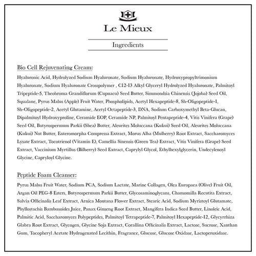 Le Mieux Luxe Facial Skincare Set - Peptide Foam Cleanser + Bio Cell Rejuvenating Cream - 2-Step Cleansing + Moisturizing Set for Face + Neck (2-Piece Set)
