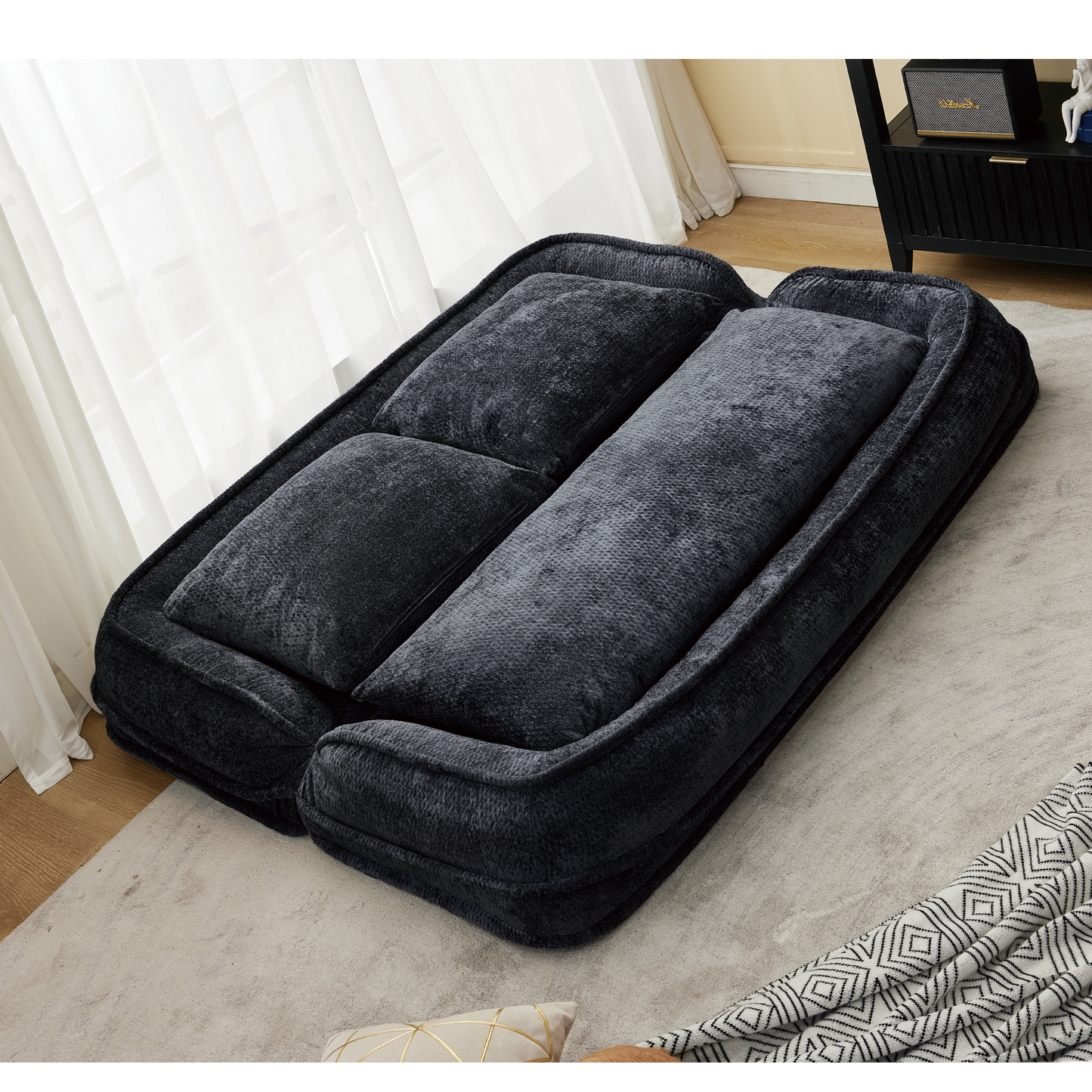 Extra Large Chenille Lazy Sofa Loveseat - Black Dog Bed