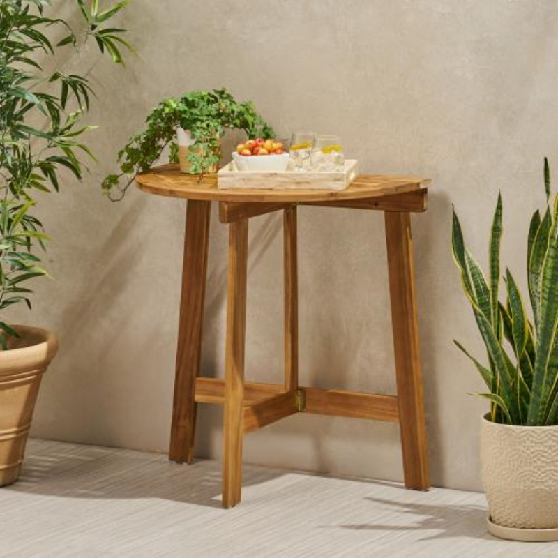 Outdoor Folding Acacia Wood Bistro Dining Table - Half-Round Design