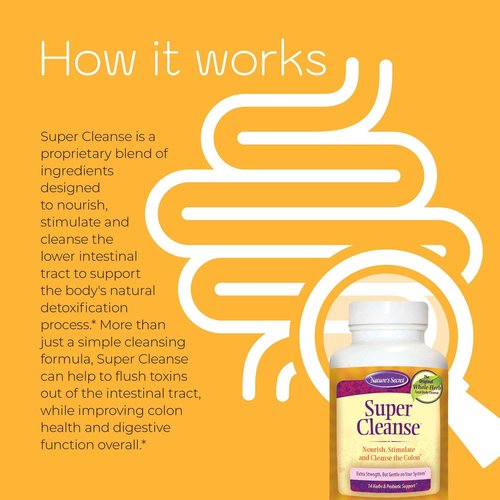 Nature's Secret Super Cleanse Extra Strength Toxin Detox & Gentle Elimination Body Cleanse, Digestive & Colon Health Support - Stimulating Blend of 14 Herbs with Probiotics - 200 Count (Pack of 2)