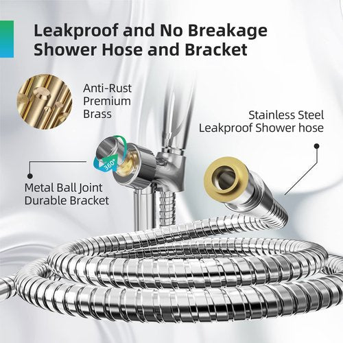 BESAQUO Shower Head,10 Functions High Pressure shower head with handheld, Built-in Pause Mode & 2 Power Wash, Non-Clogging Nozzles High Flow Hand Held Shower Head, Leakproof 6.5ft Hose&Metal Bracket