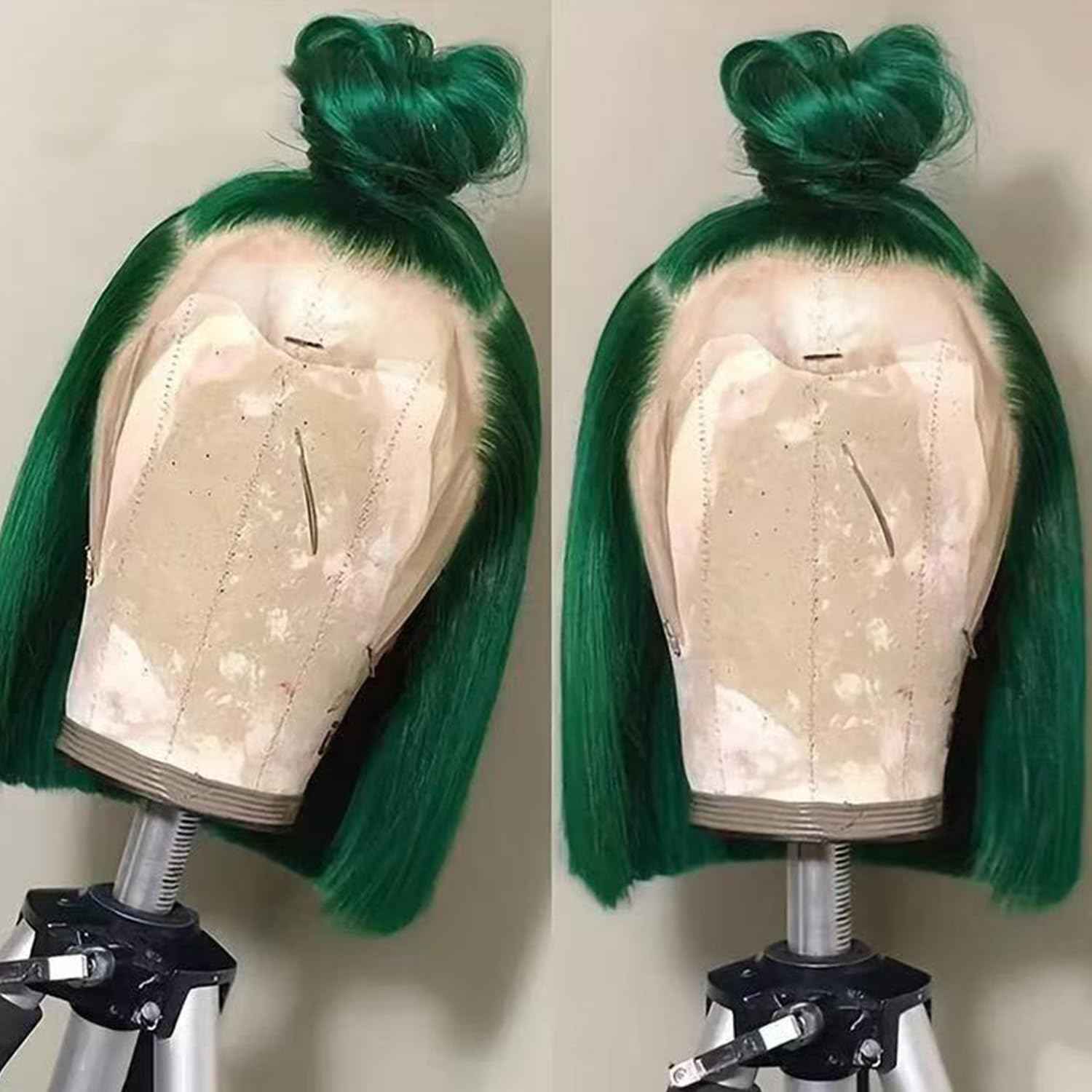 13x4 Transparent Lace Frontal Dark Green Bob Wig Human Hair Brazilian Virgin Short Bob Wigs 180% Density Dark Green 13x4 Lace Bob Wig Pre Plucked Natural Hairline with Baby Hair（8 Green)