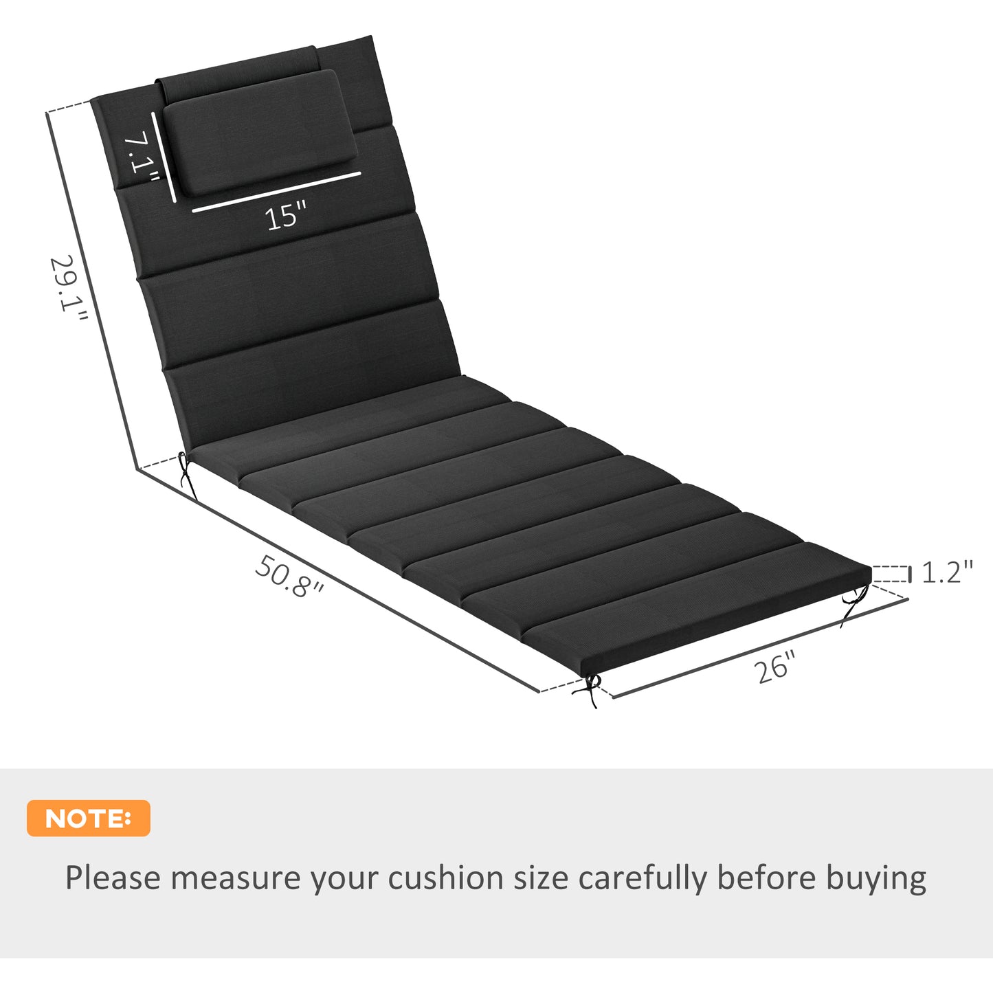 Outdoor Chaise Lounge Cushion Set of 2 – UPF50+ Black, 80" x 26"