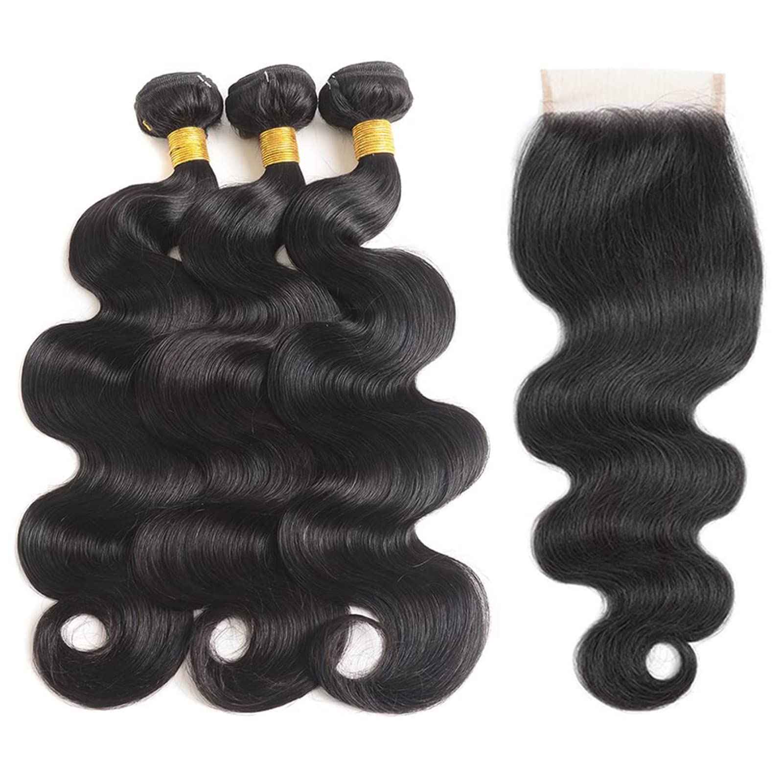 Human Hair Bundles with Closure Body Wave 3 Bundles with Closure(18 20 22+16) Unprocessed Brazilian Human Hair Bundles with 4x4 Lace Closure