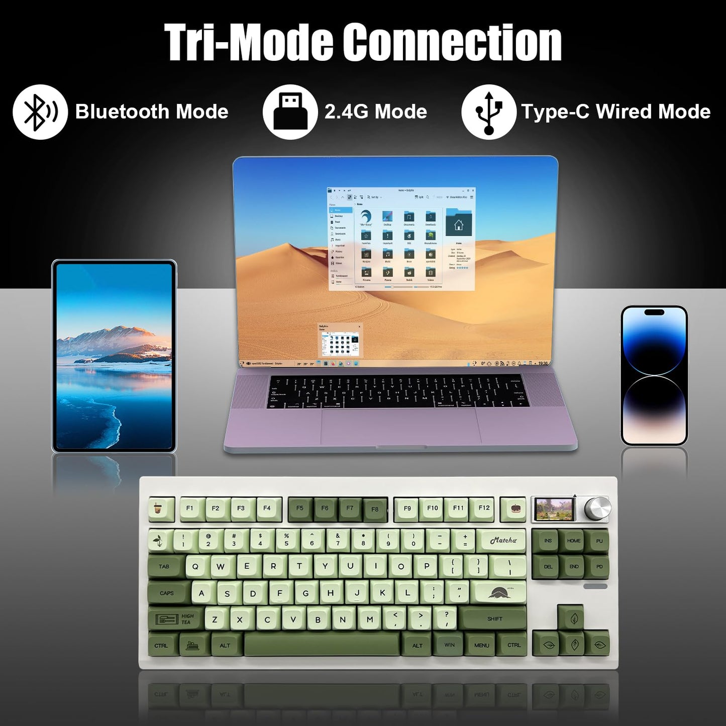 ZMX GMK87 Keyboard Barebones Kit,Gasket Mount Hot Swap PCB Triple Mode BT5.0/2.4G/Type-C Wireless Mechanical Keyboard with Knob VIA-Programmable Custom TFT-Screen RGB Gaming DIY Kit (White)