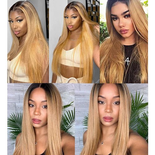 1B27 Straight Bundle Ombre Honey Blonde Human Hair 3 Bundles Brazilian Unprocessed Virgin Hair Extensions For Women 20 22 24 Inch