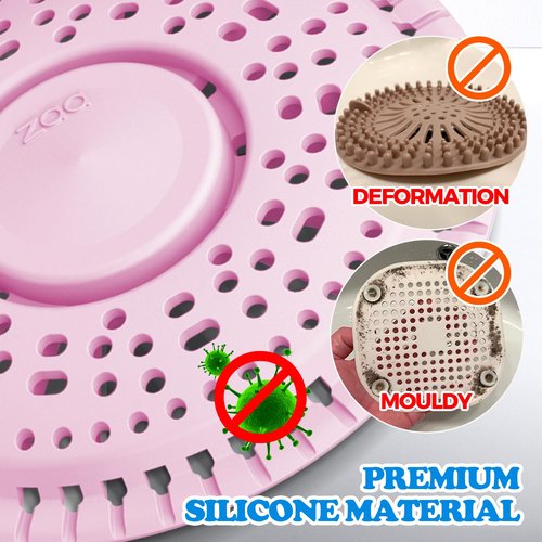 zaa Shower Drain Hair Catcher, Upgraded 2Pack Premium Silicone Drain Protector & Shower Drain Cover for Regular Floor Drains of Shower Room, Bathroom, Pink