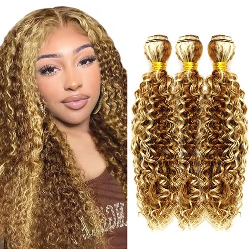P30613 Highlight 613 Blonde Bundles Human Hair Brown Kinky Curly 3 Bundles 24 26 28 inch Brazilian Unprocessed Virgin Remy Hair Extensions