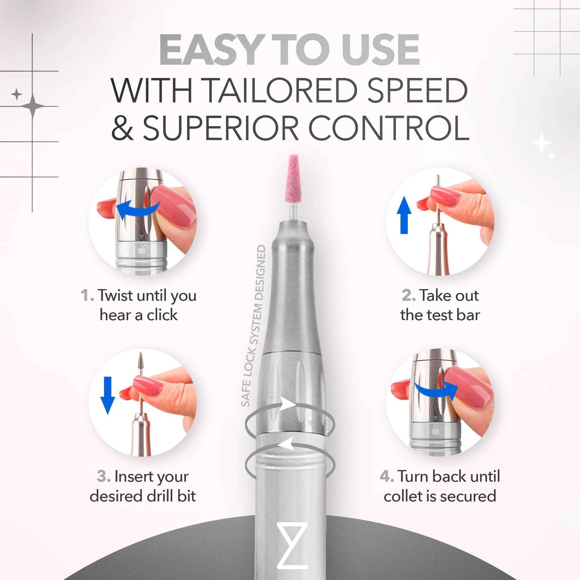 M Mase- Professional Nail Drill Machine - Coreless 2-in-1 Nail File - Electric, Cordless, 35000 RPM, HD Display - Electric Nail Drill for Professional & Home Use (White)