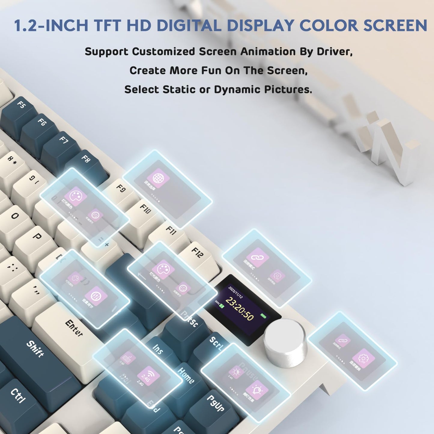RK86 RGB 75% Wireless Gasket Mechanical Keyboard,Triple Mode Bluetooth5.0/2.4G/USB-C 82 Keys Hot Swappable Gaming Keyboard 4000 mAH Battery w/Knob & 1.2'' HD OLED Display,Custom Linear Switches