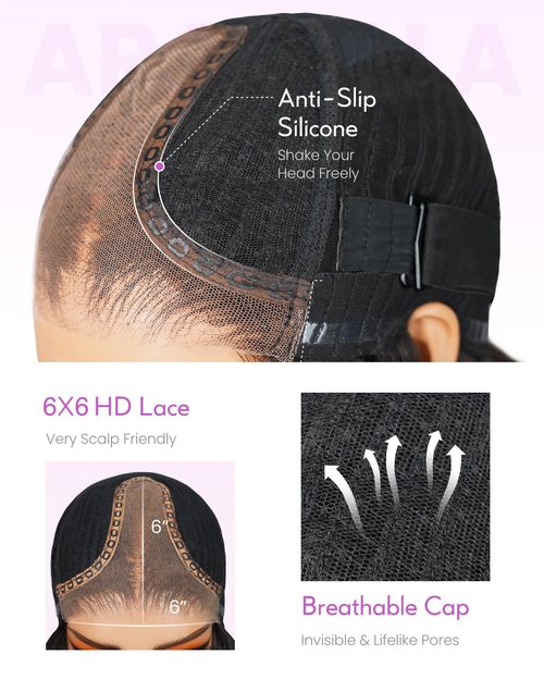 Arabella 12inch 6x6 Bob Wig Human Hair and 4 Pcs 1B/Purple Clip in Hair Extensions Ready to Go Glueless Wig Real 210% Density Straight Glueless Bob Wigs Human Hair Pre Cut Lace Pre Bleached Tiny Knots