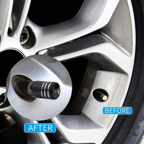 Tire Valve Stem Caps for GMC Escalade CT4 CT5 CT6 ATS CTS SRX XT5 Metal Car Wheel Air caps Auto Valve Stem Caps Accessories 4 Pack Black