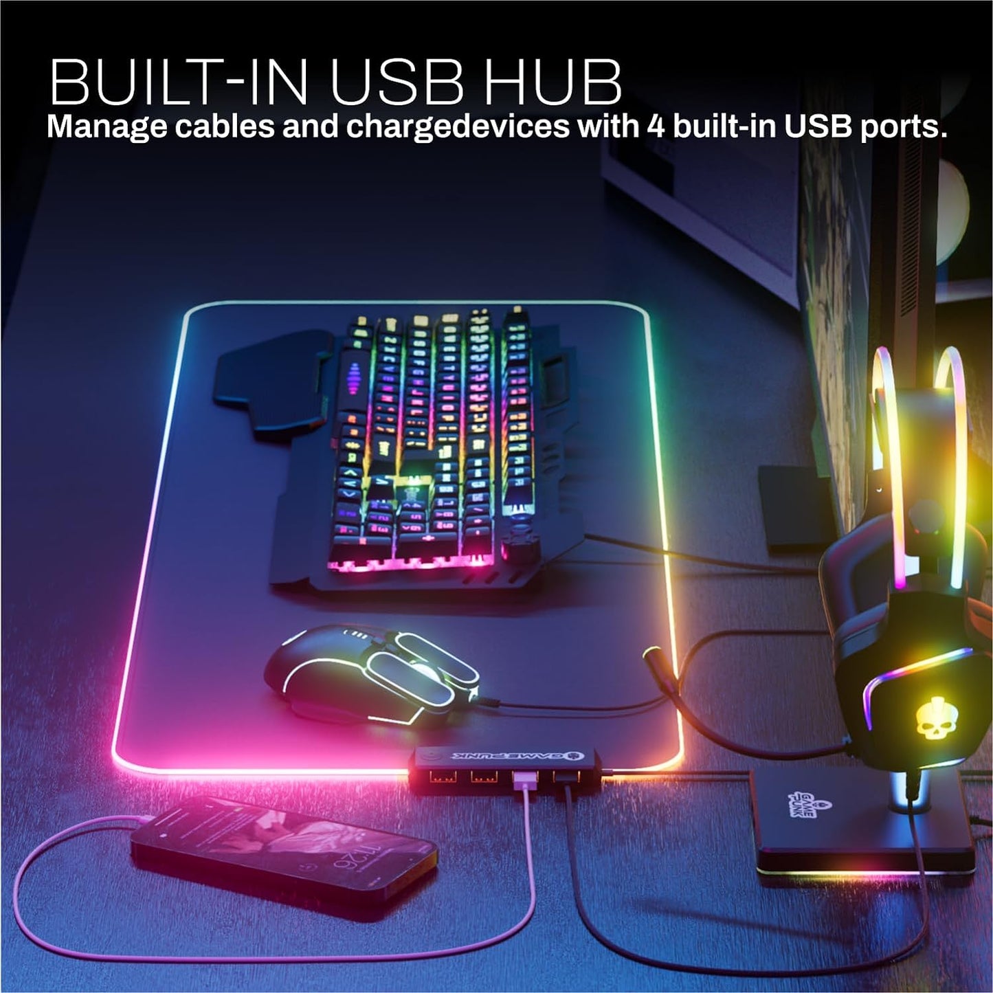 6-Piece Codebreakers PC Gaming Bundle with Large RGB Mousepad, RGB Mechanical Keyboard Hub, Gaming Headset, RGB Headset Stand, Gaming Mouse, and 3-Foot RGB Light Strip