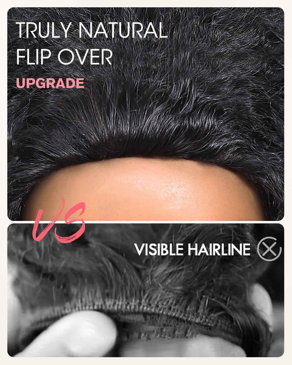 Kinky Curly Half Wig Human Hair 210 Density 3 In 1 Seamless Flip Over Half Wigs Glueless Kinky Curly Wigs Human Hair Beginner Friendly 360 Degree Flexi-fit Drawstring Headband Wig for Women 16 Inch