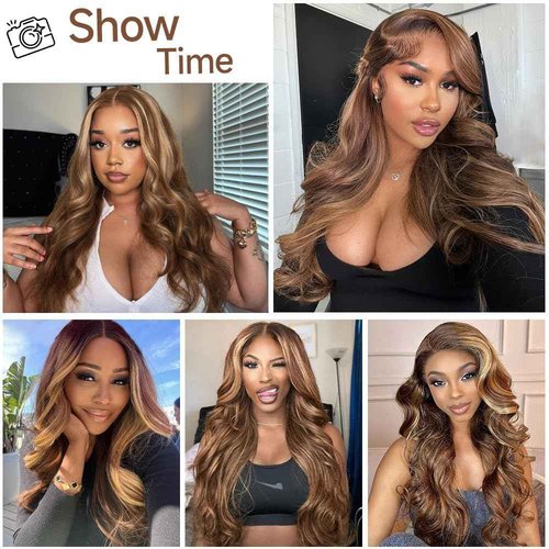 Linrkeyy Ombre Lace Front Wig Human Hair 13X6 Honey Blonde Wigs Human Hair 180% Density HD Lace Frontal Wig Body Wave 4/27 Highlight Glueless Wigs Human Hair Pre Plucked whth Baby Hair 24Inch