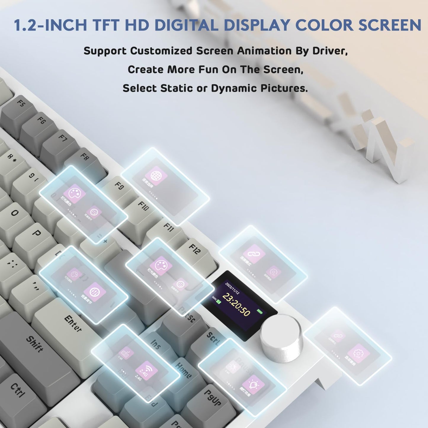 RK86 RGB 75% Wireless Gasket Mechanical Keyboard,Triple Mode Bluetooth5.0/2.4G/USB-C 82 Keys Hot Swappable Gaming Keyboard 4000 mAH Battery w/Knob & 1.2'' HD OLED Display,Custom Linear Switches