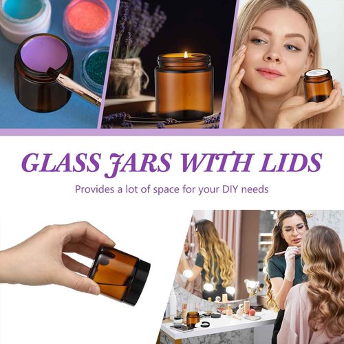 50 Pcs 2 oz Amber Glass Jars with Black Lids Leakproof Round Airtight Jars Empty Cosmetic Jars with Inner Liners Lid for Candle Making Storing Lotions Spice Powder Liquid Sample Makeup (Black,Amber)