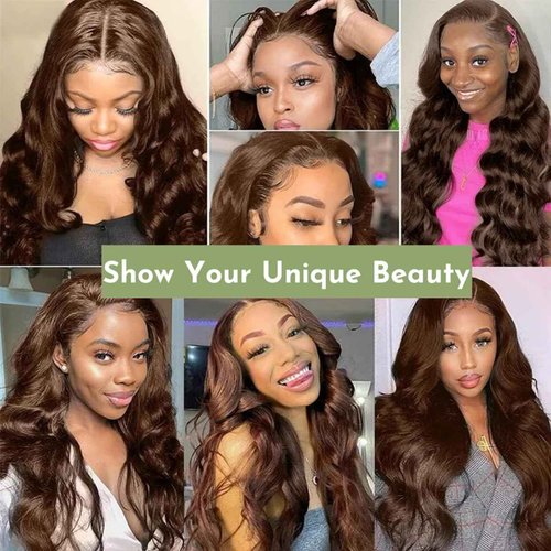 HC 22inch Chocolate Brown Lace Front Wig 13x6 HD Body Wave Human Hair Brown Human Hair Wig 200% Density Pre Plucked Glueless Brown Wig human hair for Women（22inch）