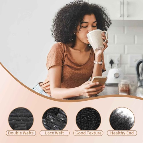 Afro Kinky Curly Clip Ins Human Hair 4C Hair Clip in Extensions Real Natural Human Hair for Black Women 8 pecs with 20 Clips 120g Natural Black Color 22 Inch