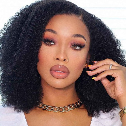 Domiso 13x6 Curly Afro Lace Front Human Hair Wigs Afro Kinky Curly Transparent Lace Front Wigs Deep Parting 200% Density Afro Wigs Knots Bleached Hairline Pre Plucked Natural Black Color 20 Inch