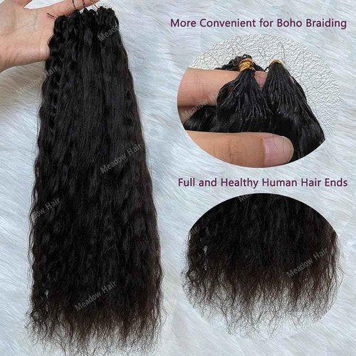 Knotless Crochet Human Hair Braids Extensions Pre Separated Wet and Wavy Brazilian Virgin Human Hair Braiding Bundles With Threading for Black Women Micro Link Meadow Hair 16inch 120g