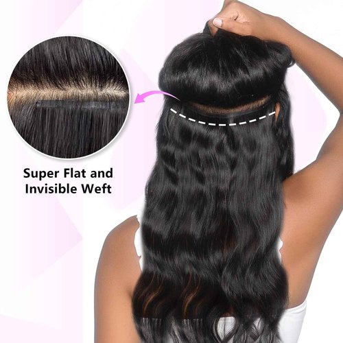 FBLhair 22 inch Seamless Body Wave Clip in Extensions Real Human Hair Extensions Clip Ins 110g 7pcs Thick Invisible Clip in Hair Extensions #1B Natural Black