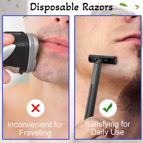 Chumia 500 Pcs Disposable Twin Blade Razor Shaving Safety Razor for Men Individually Wrapped with Clear Safety Cap Bulk Packed Portable for Hotel Guest House Travel Home Use(Black)