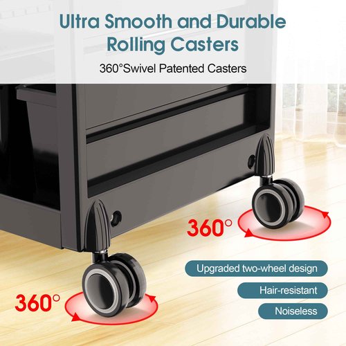 Salon Trolley Salon Cart on Wheels Rolling Tray Large Storage Salon Trolley W/Hair Dryer Holder, 4 Remove Drawers, 2 Buckets for Salon Spa Store